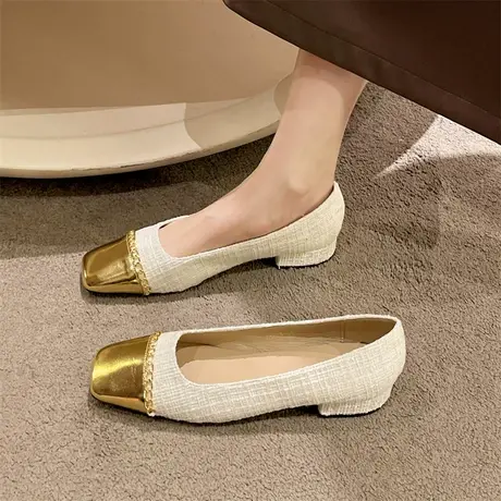 单鞋女夏季2023年新款防滑拼色法式气质女鞋一脚蹬时尚小香风瓢鞋商品大图