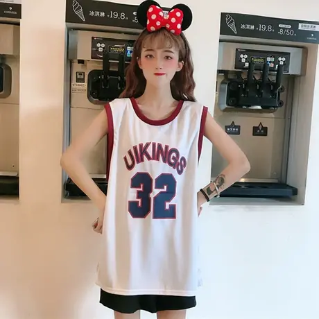 mschf泫雅吊带背心无袖t恤女夏外穿篮球服宽松bf风学生酷蹦迪上衣图片