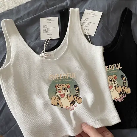 美式辣妹吊带背心女夏季基础款百搭修身显瘦运动瑜伽无袖短款上衣商品大图