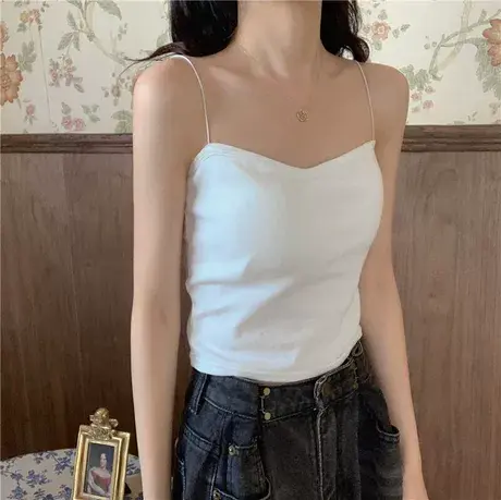 短款细吊带抹胸内衣女新款修身黑色百搭叠穿打底带胸垫聚拢防走光图片