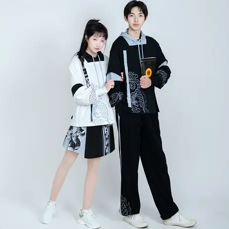 千徇如梦霓裳原创服装春秋季情侣装汉元素龙纹绣花卫衣长裤假两件图片