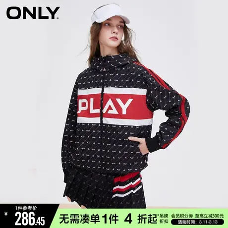 ONLY冬季拼色LOGO满印短款连帽外套女|123136027商品大图
