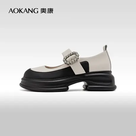 奥康女鞋 2024春季新款优雅时尚玛丽珍单鞋复古黑色浅口jk小皮鞋商品大图