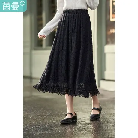 茵曼2023春女装新款简约纯色蕾丝半身裙A字裙松紧腰百搭女图片