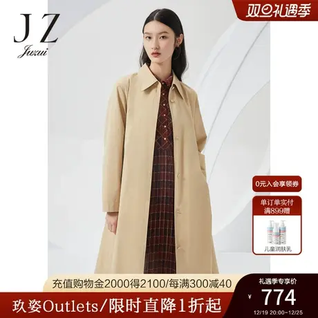 JZ玖姿商场同款2022春季简约风气质系带女长款风衣外套JWBQ41205商品大图