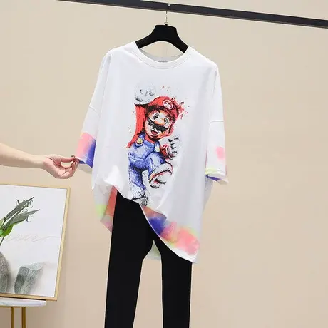 国潮小众嘻哈百搭宽松半袖情侣装新款超可爱卡通上衣短袖T恤女潮商品大图