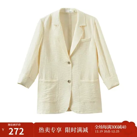 【商场同款】茵曼休闲棉麻外套2023夏女装新款薄款双扣七分袖西装图片
