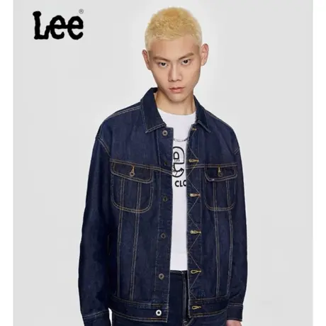Lee商场同款24早春新品101+舒适版深蓝色Logo翻领男牛仔夹克外套图片