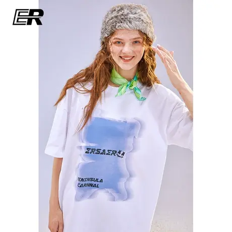 ER幻影印花字母白T恤2022年夏季休闲宽松圆领体恤潮牌情侣短袖ins商品大图