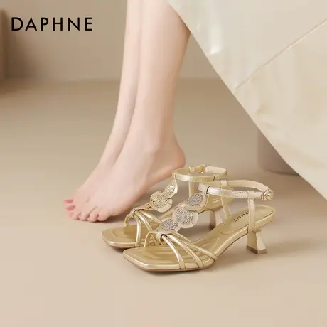 达芙妮露趾凉鞋女2025新款夏季外穿高跟鞋女配裙子金色气质女鞋子图片