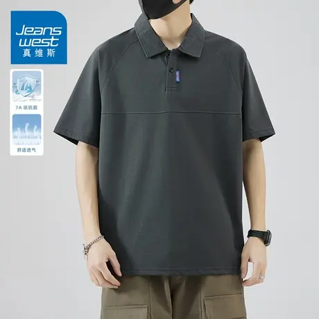 KZH真维斯港风短袖POLO衫男夏季新款宽松打底衫重磅翻领休闲上衣t商品大图