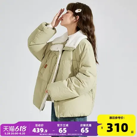 【防水】唐狮短款羽绒服女2024新款冬季仿羔毛立领防水羽绒外套图片
