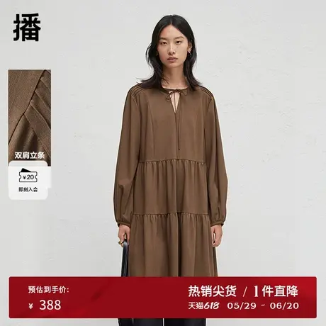播24春夏灯笼袖法式连衣裙女度假风宽松长袖裙子DDR3LD5014图片