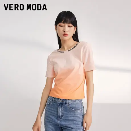 Vero Moda奥莱夏季清仓时尚渐变字母大圆领弹力舒适短袖T恤上衣女商品大图