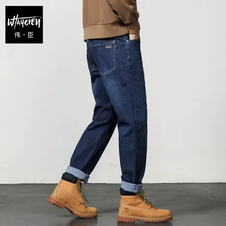 伟臣潮牌大码男装秋冬新品男式牛仔裤胖子加肥加大直筒水洗休闲裤商品大图