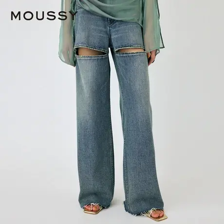 【慧姐专享】MOUSSY 个性破洞设计宽松直筒牛仔裤女010HS711-0470图片