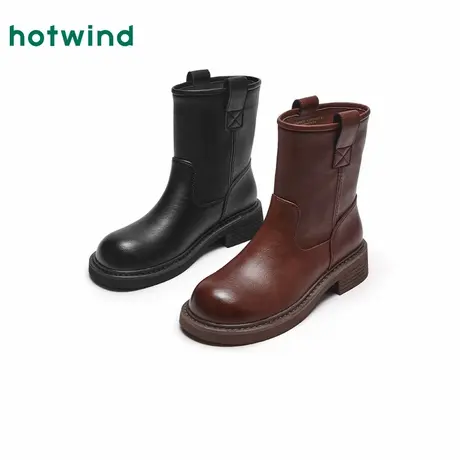 热风厚底时装靴2024年冬季新款女士增高黑色中筒西部骑士靴女靴子商品大图