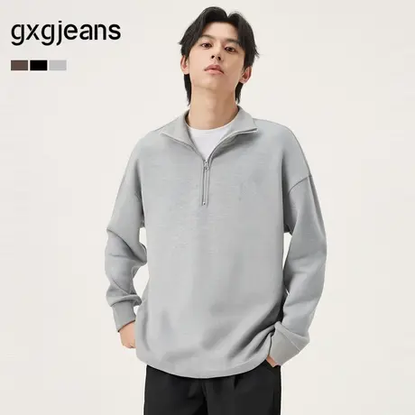 gxg.jeans男装 多色小标刺绣简约休闲宽松立领半开襟卫衣25秋新品商品大图