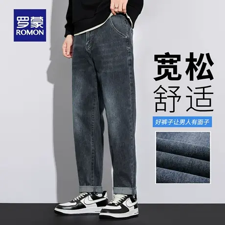 罗蒙复古牛仔裤男秋季新款宽松直筒休闲裤水波纹微弹耐磨长裤N3Z商品大图