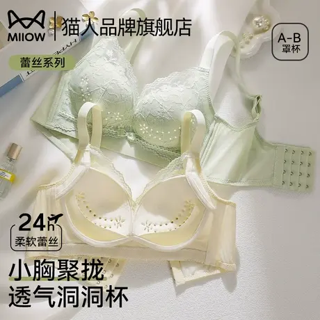 猫人蕾丝内衣女夏薄款聚拢小胸显大软支撑收副乳透气洞洞杯文胸罩商品大图