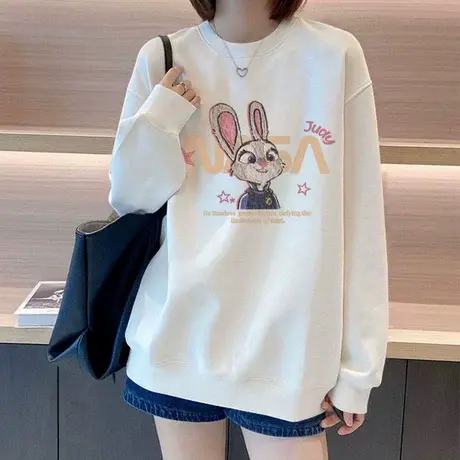 白色圆领卫衣女可爱卡通印花无帽上衣服2025新款爆款宽松长袖早秋商品大图