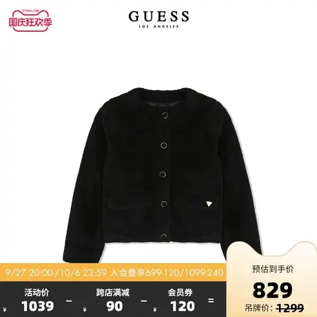 GUESS23年新款秋女士纯色休闲简约短款毛呢外套-RM3W7855图片