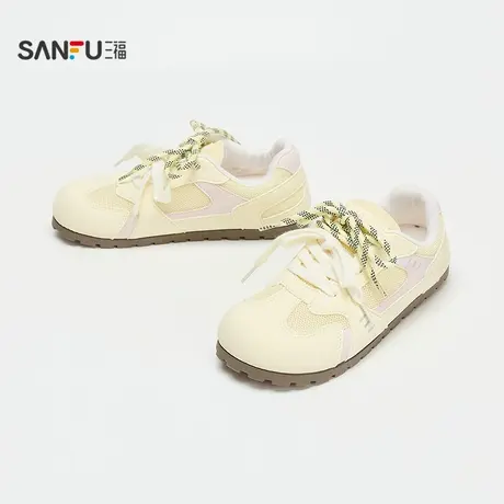 三福低帮板鞋秋季少女网面拼PU双鞋带大头歪头板鞋女鞋843747商品大图