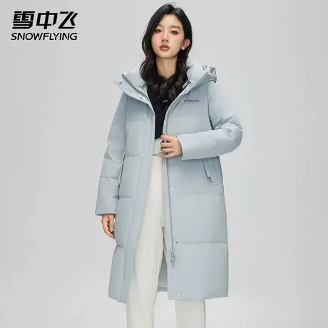 雪中飞羽绒服中长款女连帽2025冬季新款时尚简约休闲防寒保暖外套商品大图