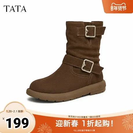 TATA他她复古机车短靴女靴加绒西部靴牛仔靴冬季新款靴子CGY03DZ4图片