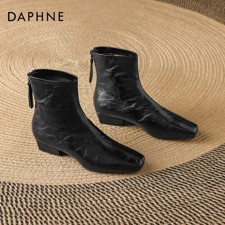 达芙妮尖头短靴女2025秋冬季新款黑色粗跟切尔西靴百搭软底瘦瘦靴图片