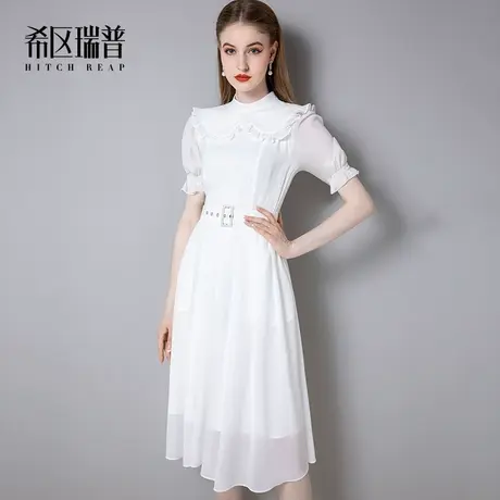 希区瑞普高端法式小众连衣裙女2023夏季新款雪纺白色仙长裙子图片