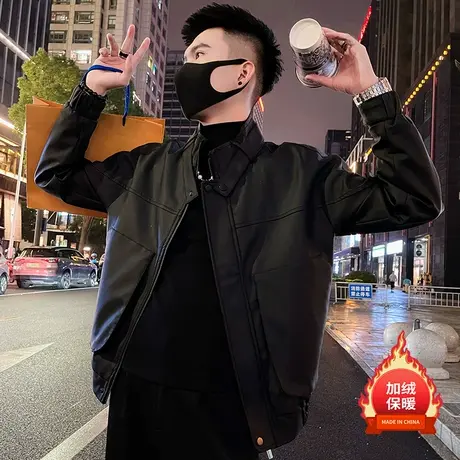 美式复古男士皮衣外套秋冬痞帅休闲骑行机车服加绒短款防风皮夹克图片