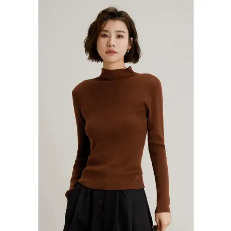 弥古纯色打底衫2023新款女秋冬针织长袖半高领毛衣内搭上衣高级感商品大图