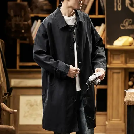 时尚高端男士风衣休闲宽松风衣外套男款中长款男士长袖外套男款图片
