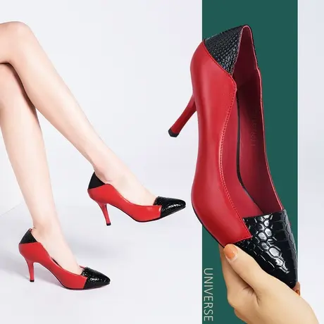 高跟鞋春款8厘米 早春女鞋气质一脚蹬女鞋春秋款细跟尖头浅口单鞋商品大图