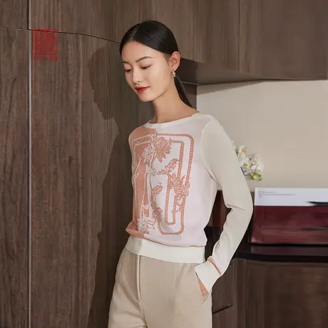 EP雅莹高端系列 几何双色提花一字领针织衫 2023新款9504A图片