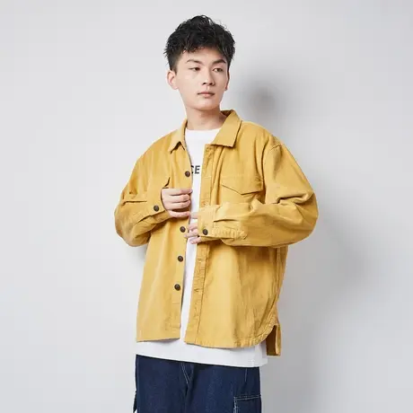 唐狮冬季灯芯绒工装衬衫男长袖加厚保暖宽松日系韩版衬衣外套图片