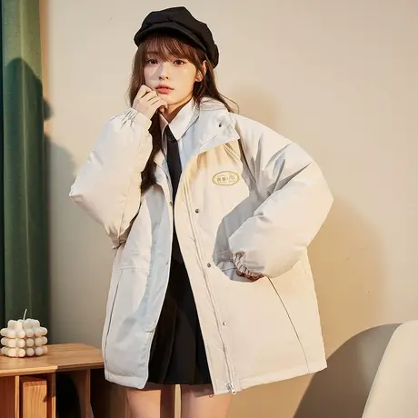 唐狮白色羽绒服女冬季新款凯伊莱文联名羽绒服一手长后背图案外套图片