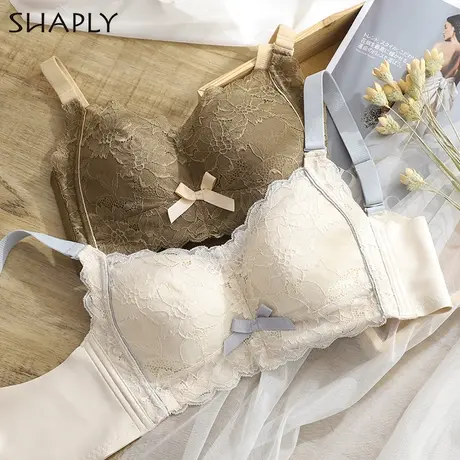 莎莲妮性感乳胶蕾丝薄款无钢圈文胸全罩杯大胸显小聚拢调整女内衣商品大图