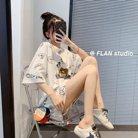 设计感小众短袖t恤女夏季韩版宽松大码女装中长款ins百搭上衣服潮图片