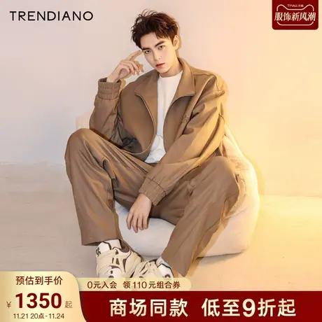 TRENDIANO字母贴布斜纹翻领外套2023秋冬季新款休闲男装上衣商品大图