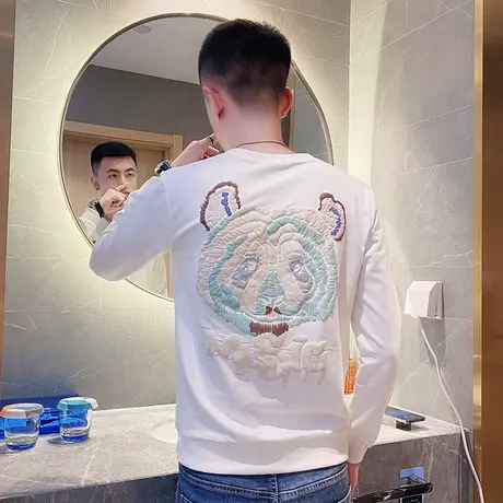秋季时尚休闲背面图案男士卫衣潮牌百搭青年长袖T恤打底衫ins外套图片