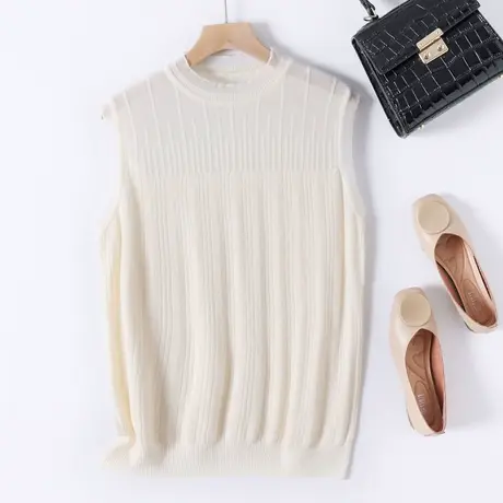 2023夏季新款韩版宽松镂空无袖纯色套头背心短袖T恤背心上衣针织商品大图