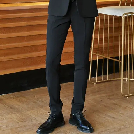 长裤男韩版修身春季男士休闲裤子小脚西裤青年百搭纯色微弹男裤潮商品大图