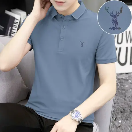 2023新款短袖polo衫珠地棉翻领t恤男装夏季冰丝凉感保罗有领半袖商品大图