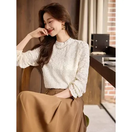 时尚气质衬衫2023年冬季新款女内搭温柔淑女蕾丝百搭套头长袖图片