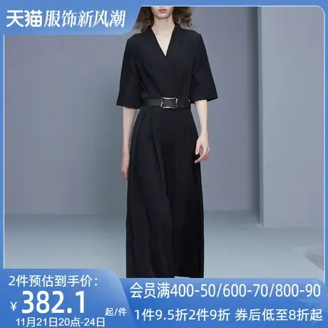 欧洲站2024新款时尚气质女神范黑色高腰垂感阔腿连体裤套装女夏装图片