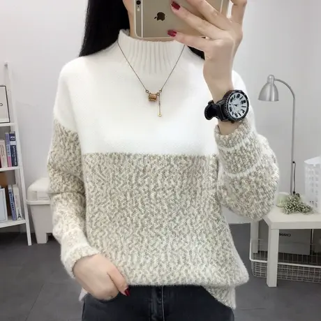 半高领女士毛衣2021年秋冬新款慵懒风加厚雪尼尔水貂绒针织打底衫商品大图