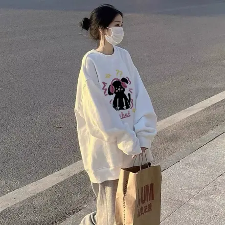 卫衣女2023新款爆款高级感超好看宽松韩版圆领长袖慵懒风上衣外套商品大图