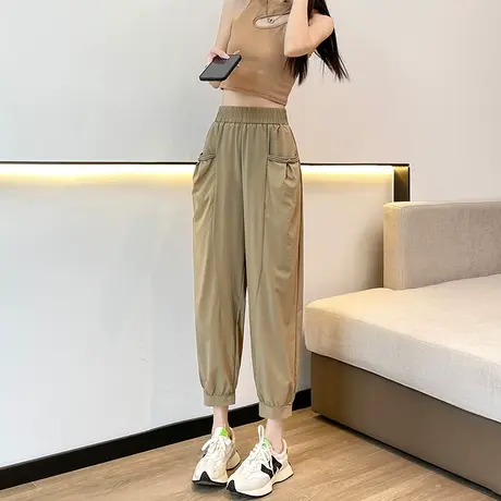 盘扣冰丝哈伦裤女夏季薄款高腰显瘦灯笼裤日系慵懒束脚休闲九分裤图片